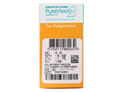 PureVision 2 for Astigmatism (6 kom leća) - Pregled parametara leća