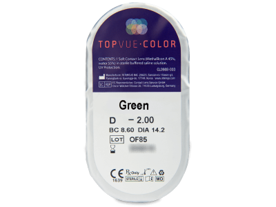 TopVue Color - Green - dioptrijske (2 kom leća) - Pregled blister pakiranja 