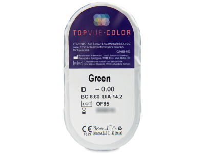 TopVue Color - Green - nedioptrijske (2 kom leća) - Pregled blister pakiranja 