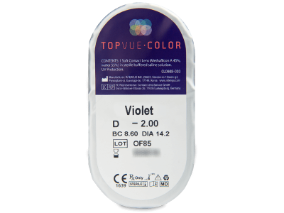 TopVue Color - Violet - nedioptrijske (2 kom leća) - Pregled blister pakiranja 