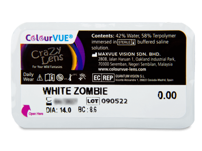 ColourVUE Crazy - White Zombie - jednodnevne leće bez dioptrije (2 kom leća) - Pregled blister pakiranja 