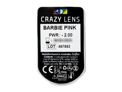 CRAZY LENS - Barbie Pink - jednodnevne leće dioptrijske (2 kom leća) - Pregled blister pakiranja 