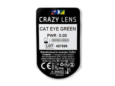 CRAZY LENS - Cat Eye Green - jednodnevne leće bez dioptrije (2 kom leća) - Pregled blister pakiranja 