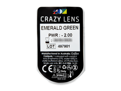 CRAZY LENS - Emerald Green - jednodnevne leće dioptrijske (2 kom leća) - Pregled blister pakiranja 