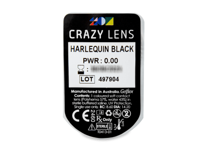CRAZY LENS - Harlequin Black - jednodnevne leće bez dioptrije (2 kom leća) - Pregled blister pakiranja 