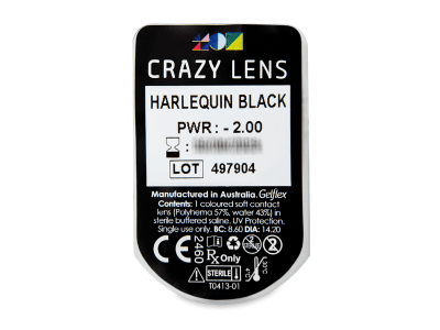 CRAZY LENS - Harlequin Black - jednodnevne leće dioptrijske (2 kom leća) - Pregled blister pakiranja 