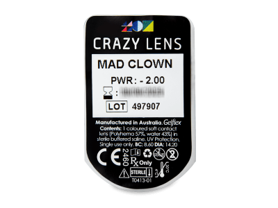 CRAZY LENS - Mad Clown - jednodnevne leće dioptrijske (2 kom leća) - Pregled blister pakiranja 