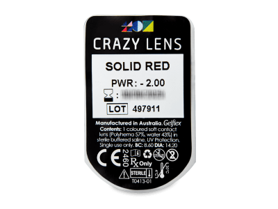 CRAZY LENS - Solid Red - jednodnevne leće dioptrijske (2 kom leća) - Pregled blister pakiranja 
