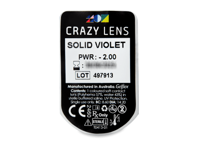 CRAZY LENS - Solid Violet - jednodnevne leće dioptrijske (2 kom leća) - Pregled blister pakiranja 