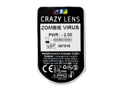 CRAZY LENS - Zombie Virus - jednodnevne leće dioptrijske (2 kom leća) - Pregled blister pakiranja 