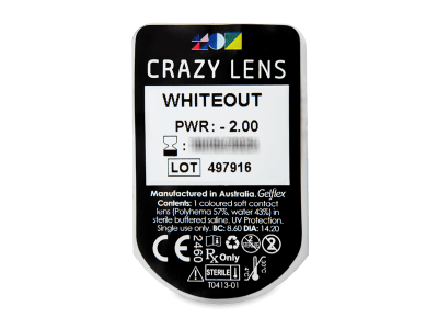 CRAZY LENS - WhiteOut - jednodnevne leće dioptrijske (2 kom leća) - Pregled blister pakiranja 