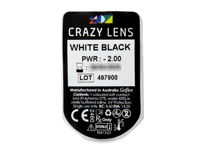 CRAZY LENS - White Black - jednodnevne leće dioptrijske (2 kom leća) - Pregled blister pakiranja 