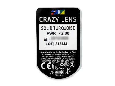 CRAZY LENS - Solid Turquoise - jednodnevne leće dioptrijske (2 kom leća) - Pregled blister pakiranja 