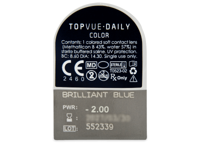 TopVue Daily Color - Brilliant Blue - jednodnevne leće dioptrijske (2 kom leća) - Pregled blister pakiranja 