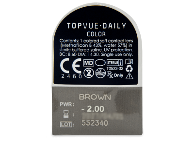 TopVue Daily Color - Brown - jednodnevne leće dioptrijske (2 kom leća) - Pregled blister pakiranja 