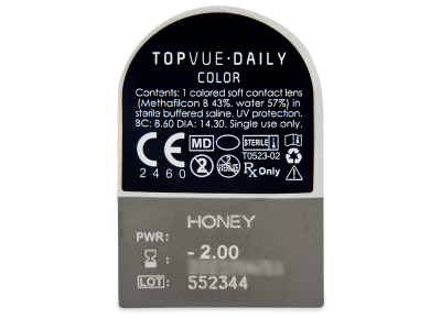 TopVue Daily Color - Honey - jednodnevne leće dioptrijske (2 kom leća) - Pregled blister pakiranja 
