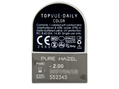 TopVue Daily Color - Pure Hazel - jednodnevne leće dioptrijske (2 kom leća) - Pregled blister pakiranja 