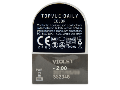 TopVue Daily Color - Violet - jednodnevne leće dioptrijske (2 kom leća) - Pregled blister pakiranja 