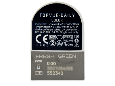 TopVue Daily Color - Fresh Green - jednodnevne leće bez dioptrije (2 kom leća) - Pregled blister pakiranja 