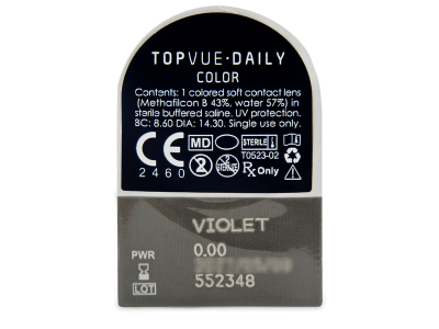 TopVue Daily Color - Violet - jednodnevne leće bez dioptrije (2 kom leća) - Pregled blister pakiranja 